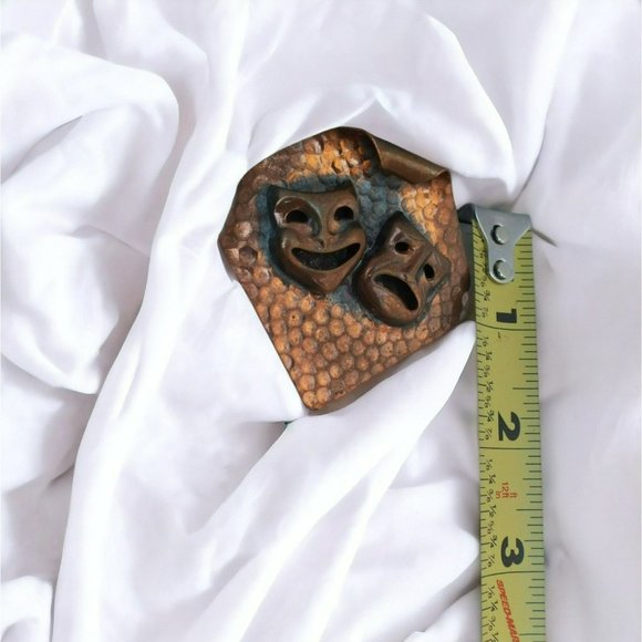 Vintage Comedy Tragedy Copper Brooch - Picture 6 of 6